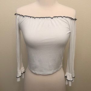 Forever 21 White Long Sleeve Crop Top